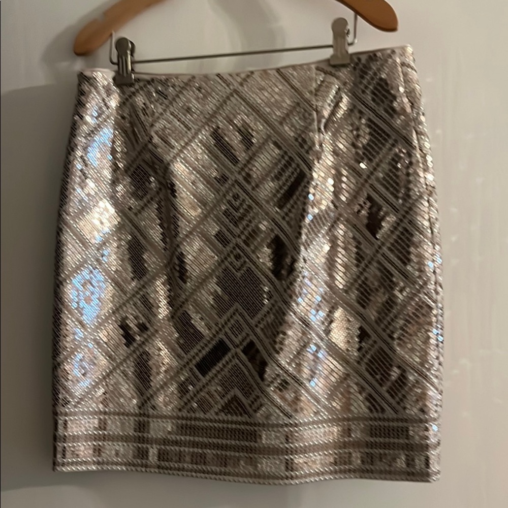 White House Black Market Gold Sequin Mini Pencil Skirt